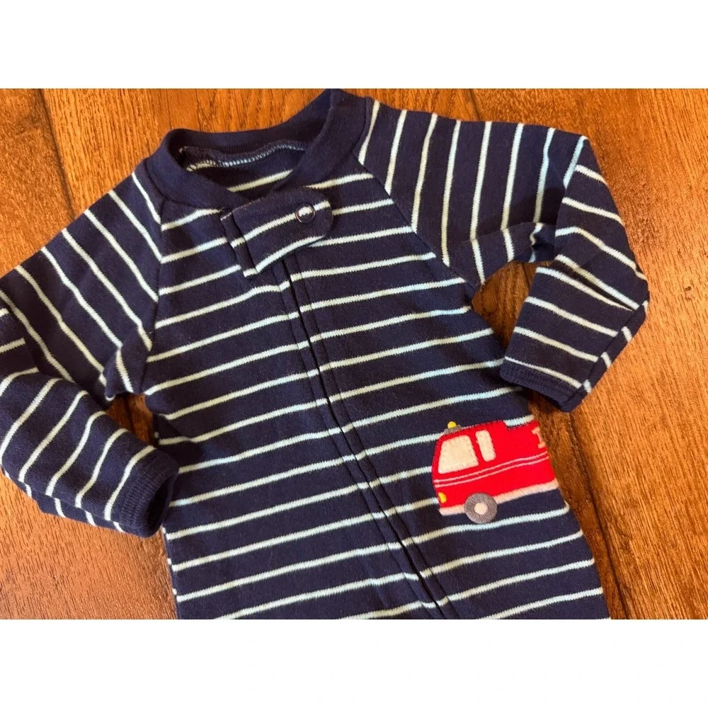 Carters Baby Sleeper Boy Preemie Striped‎ Outfit Romper Blue Red Fire Truck Zips